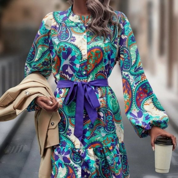 Blue Preppy Womens Paisley Print mini Dress - Picture 3 of 5